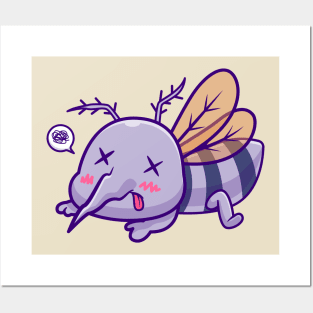 Cute Mosquito Dead Cartoon Posters and Art